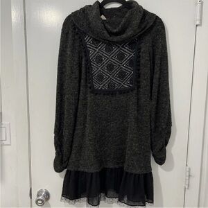 Anthropologie Ryu Sweater Dress Grey Lace Ruffles Knit size Medium